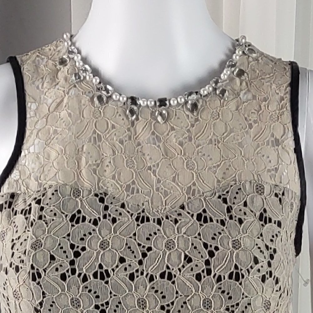 Kensie Beige And Black Embellished Crew-Neck Flared Dress Size XS (NWT) - Picture 3 of 13